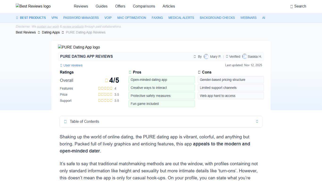 PURE Dating App Reviews 2026 by Users & Experts - Best Reviews